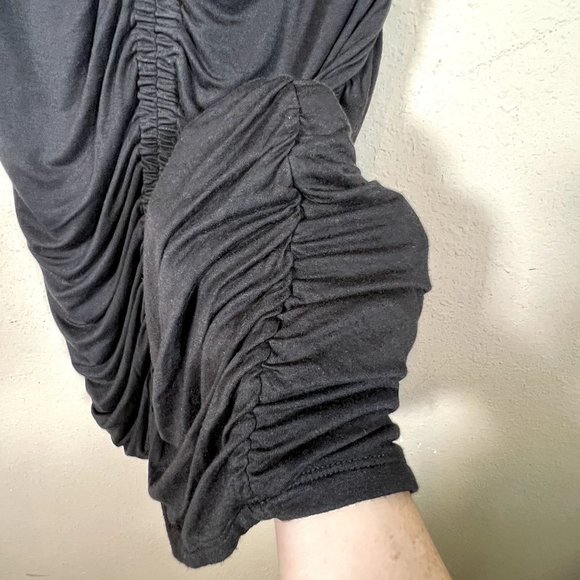 Boston Proper Black Ruched XL Dress Bodycon Sheer Collar Stretch Double Lined - Picture 7 of 11